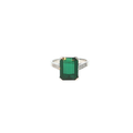 White Gold Ring with Emerald-Cut Green Tourmaline and Accent Stones