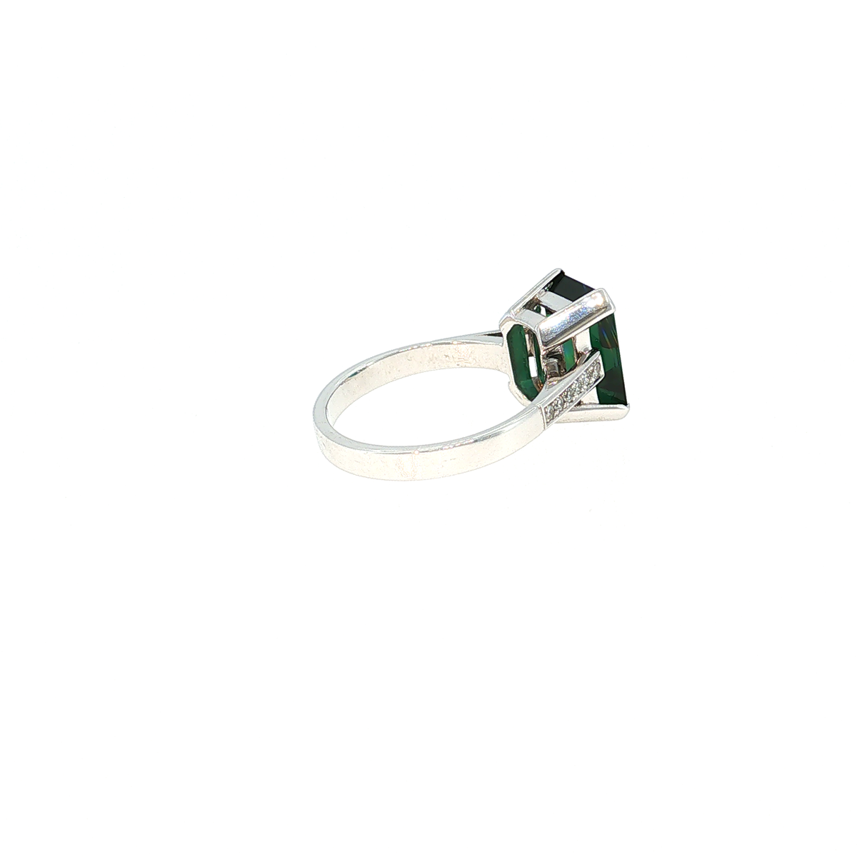White Gold Ring with Emerald-Cut Green Tourmaline and Accent Stones
