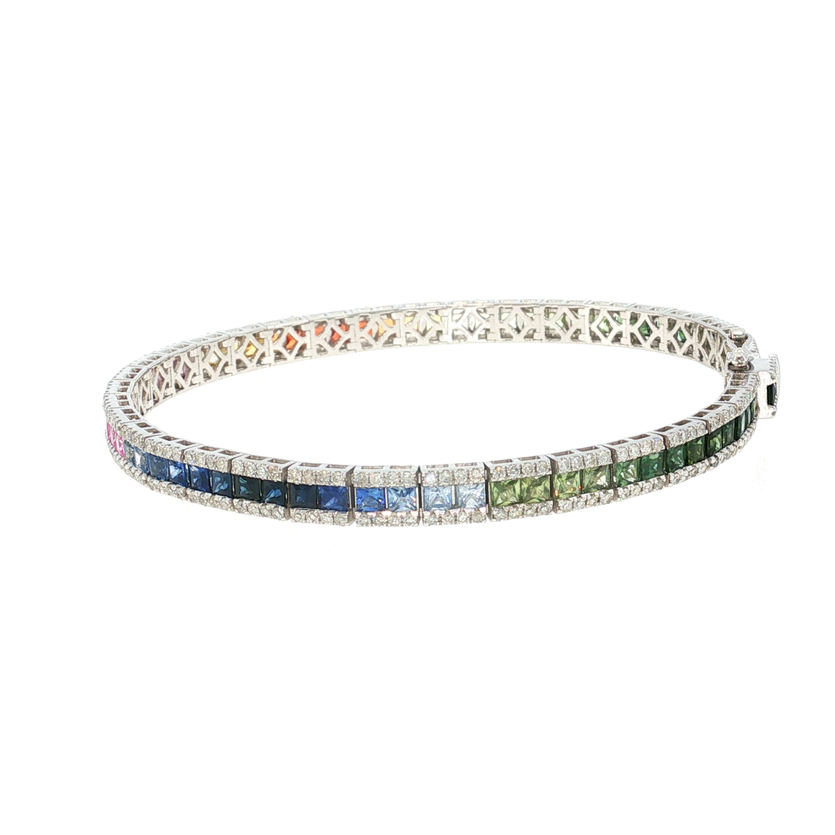 Weißgold Tennisarmband mit Farbverlauf-Saphiren