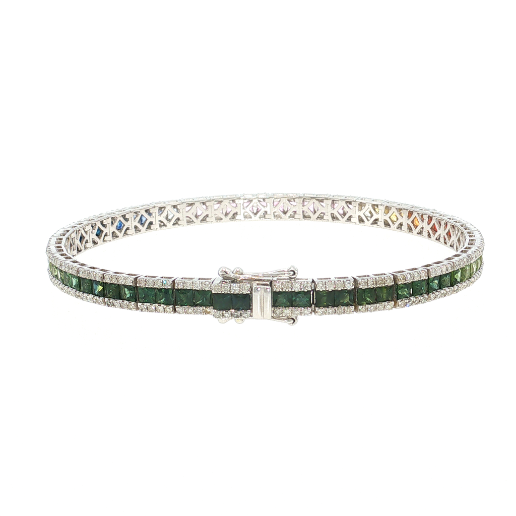 Weißgold Tennisarmband mit Farbverlauf-Saphiren
