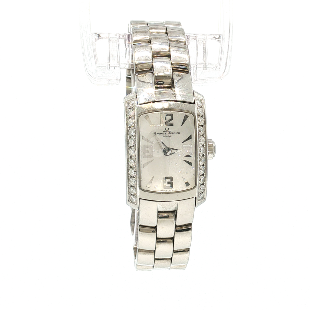 Rectangular Women's Watch in White Gold with Gemstone Setting