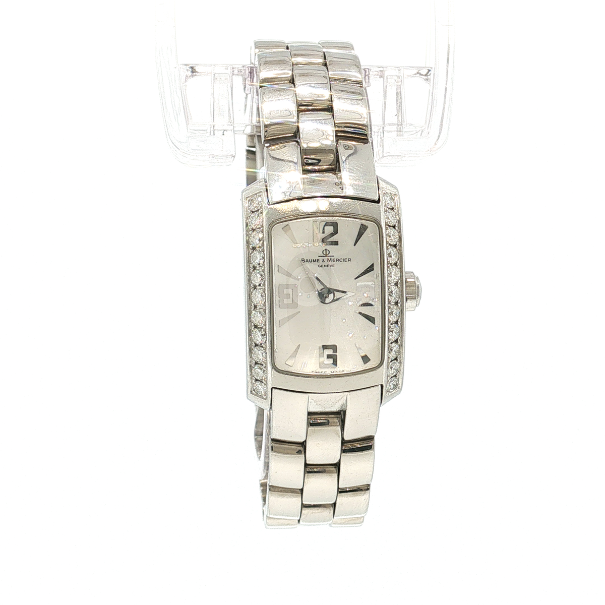 Rectangular Women's Watch in White Gold with Gemstone Setting