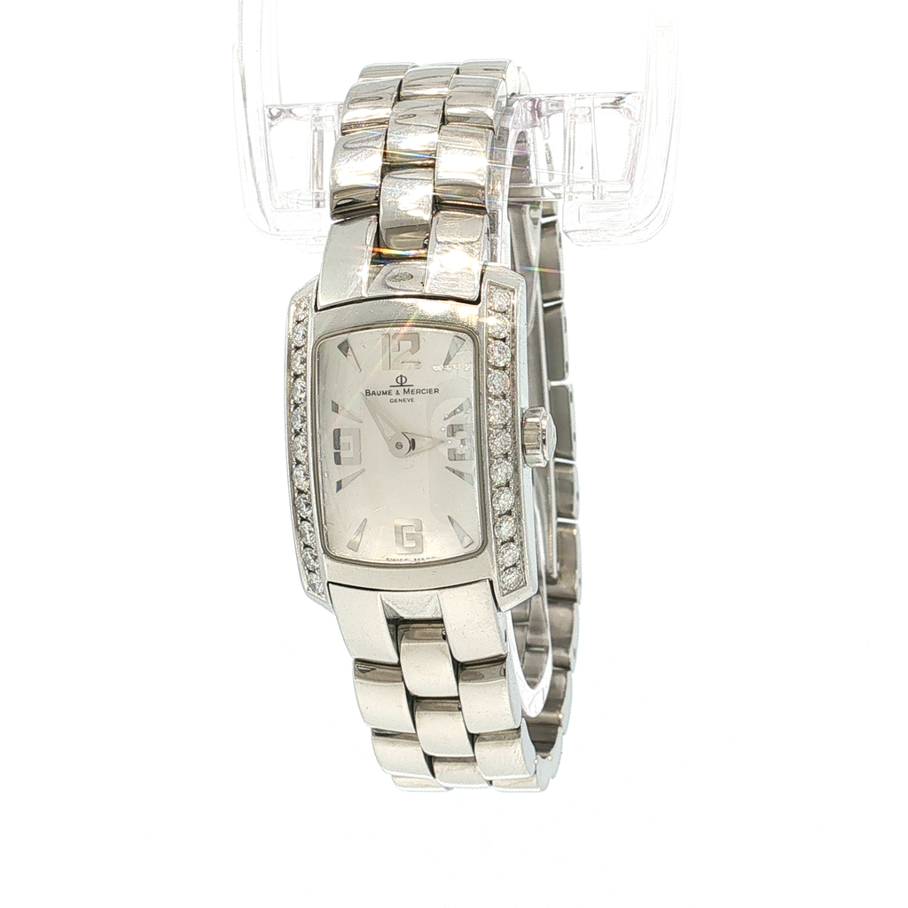 Rectangular Women's Watch in White Gold with Gemstone Setting