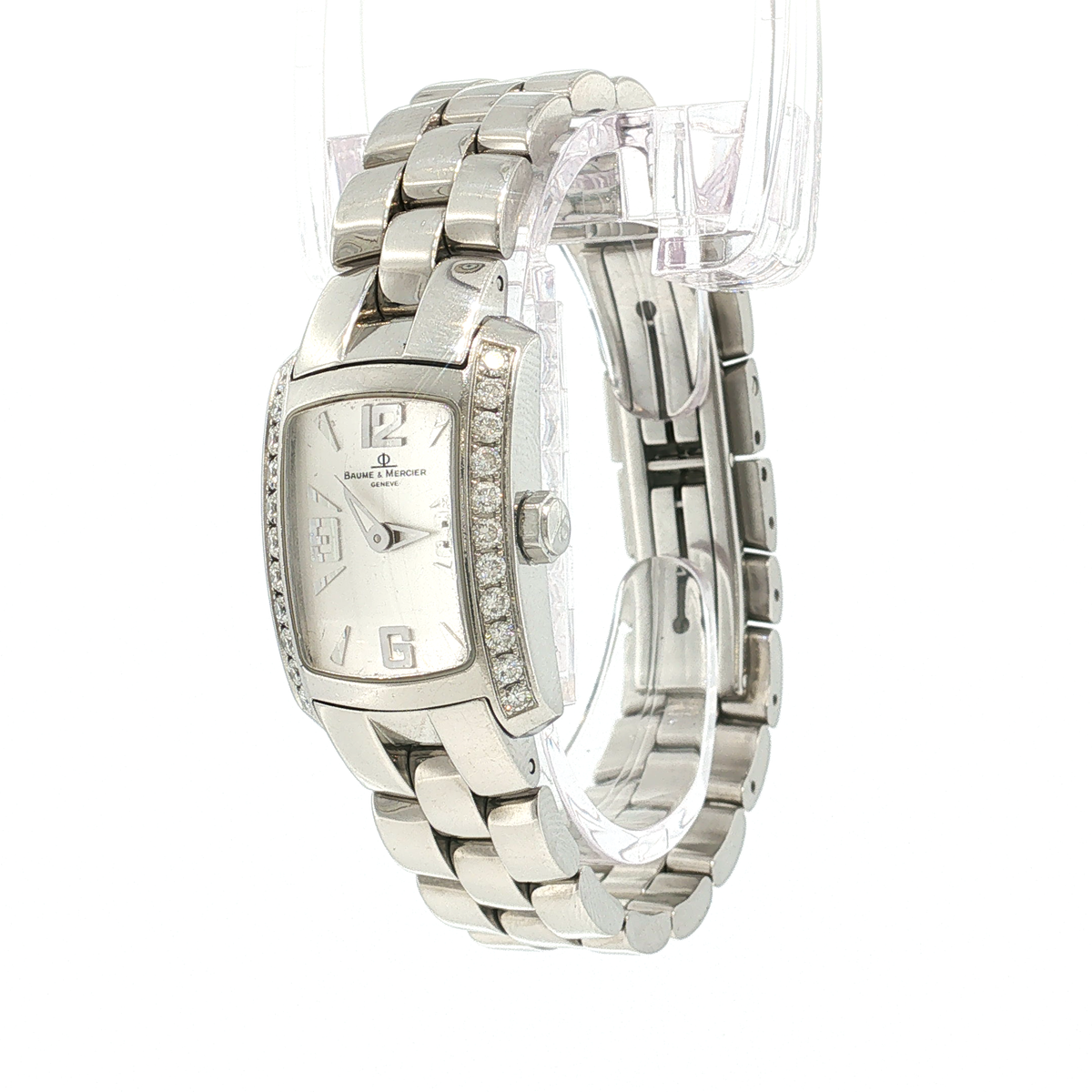 Rectangular Women's Watch in White Gold with Gemstone Setting