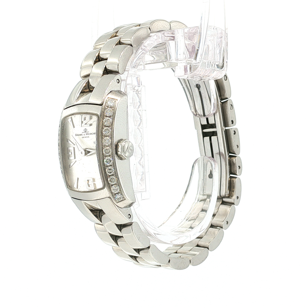 Rectangular Women's Watch in White Gold with Gemstone Setting