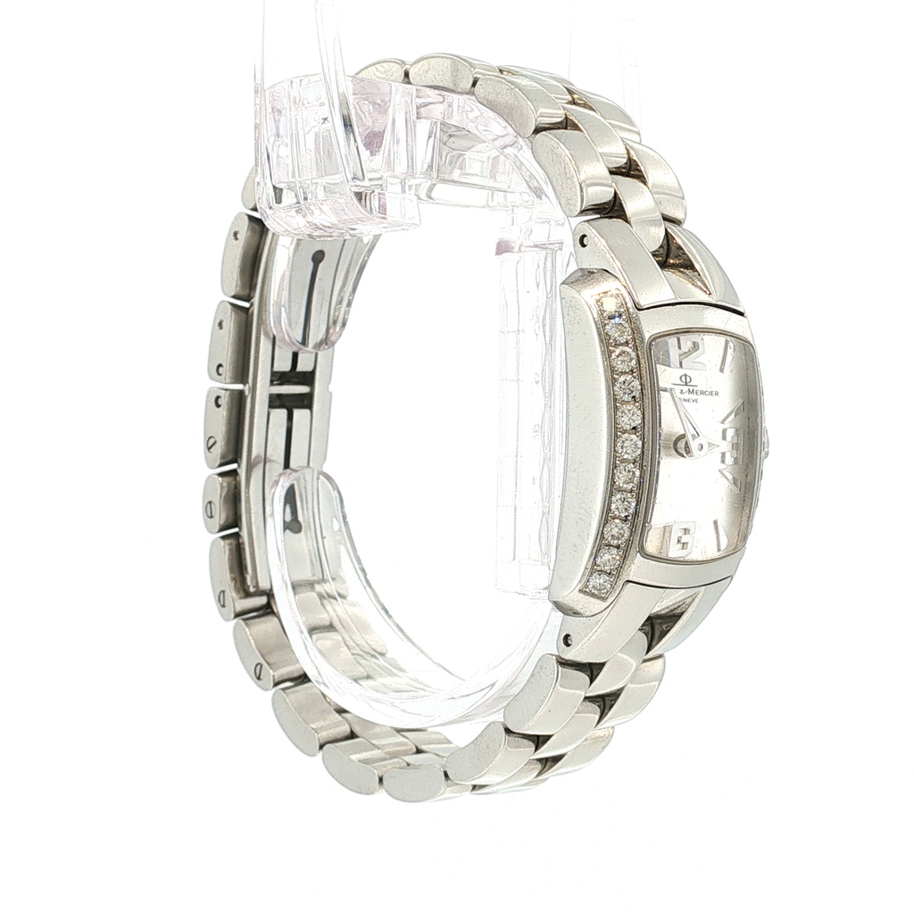 Rectangular Women's Watch in White Gold with Gemstone Setting