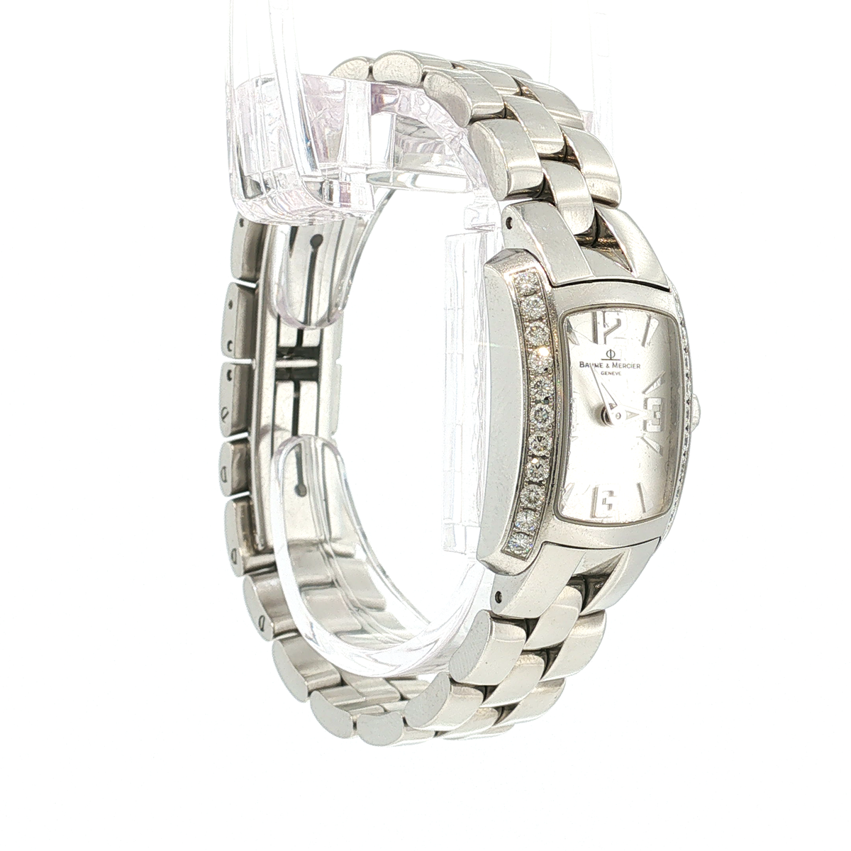 Rectangular Women's Watch in White Gold with Gemstone Setting
