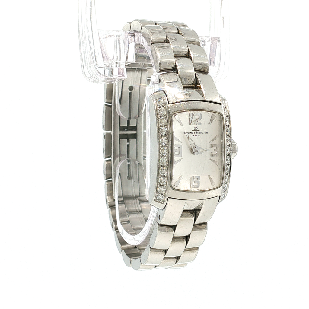 Rectangular Women's Watch in White Gold with Gemstone Setting