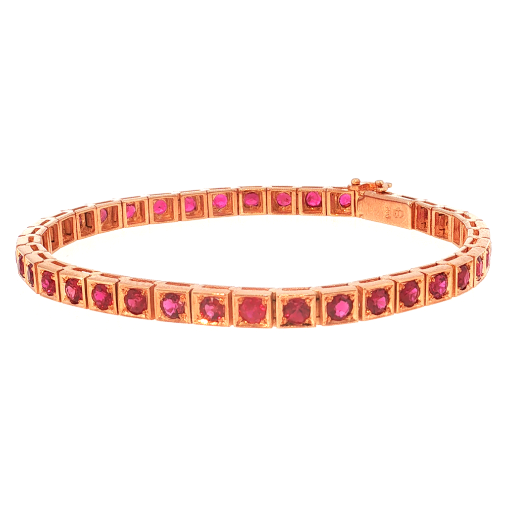 Tennis Bracelet in Rose Gold with Red Rubies