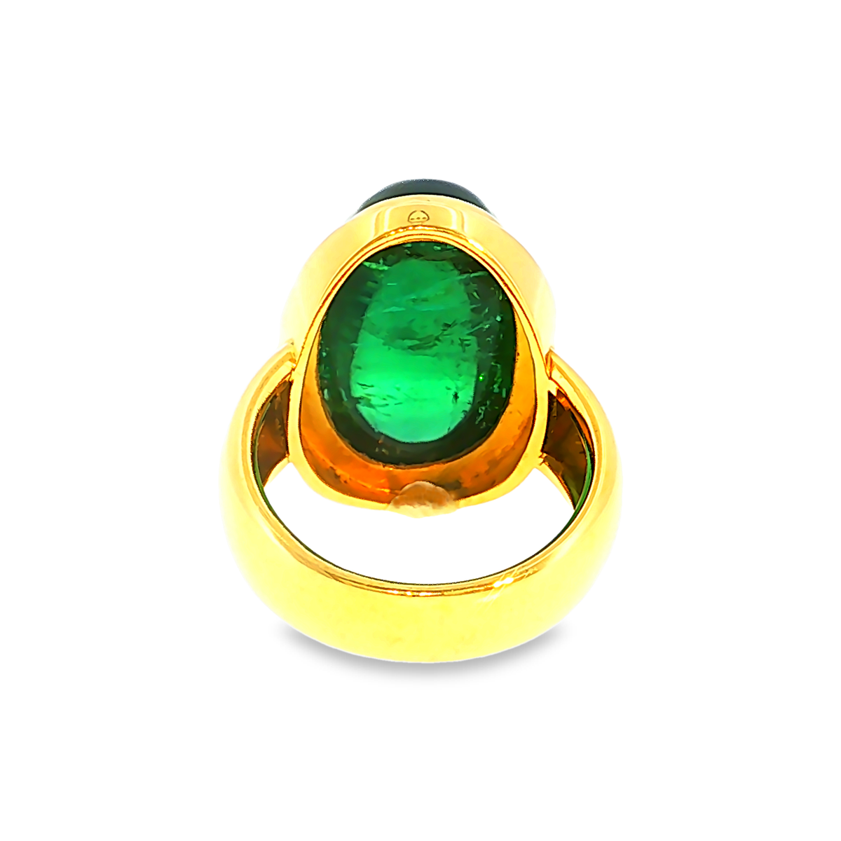 Yellow Gold Solitaire Ring with Green Tourmaline Cabochon