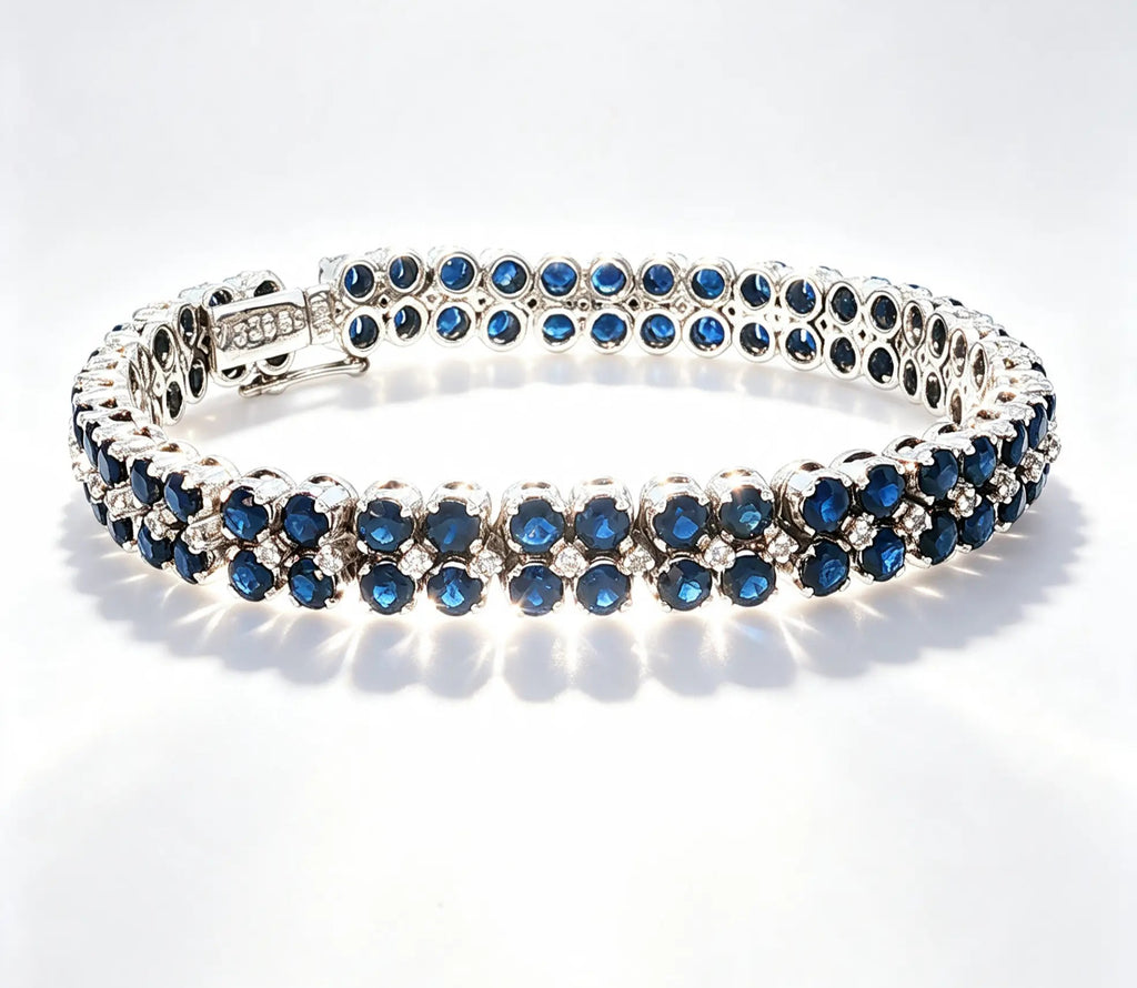 Double-Row Tennis Bracelet with Sapphires and Diamonds in 18kt White Gold
