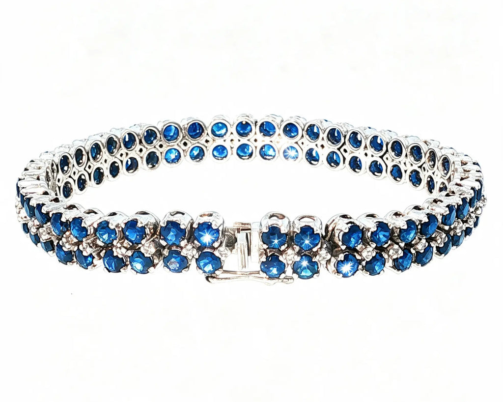 Double-Row Tennis Bracelet with Sapphires and Diamonds in 18kt White Gold