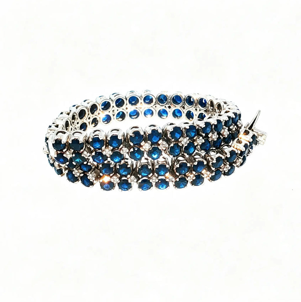Double-Row Tennis Bracelet with Sapphires and Diamonds in 18kt White Gold