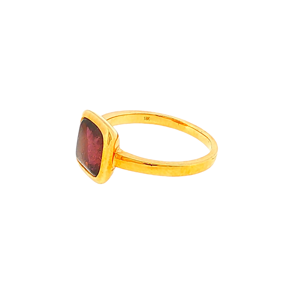 Solitaire Ring in Yellow Gold with Tourmaline in Bezel Setting