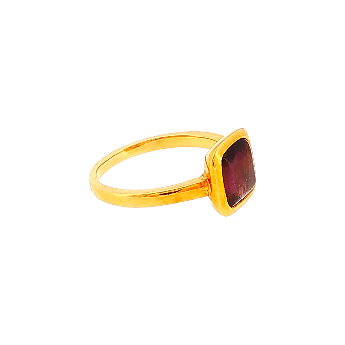 Solitaire Ring in Yellow Gold with Tourmaline in Bezel Setting