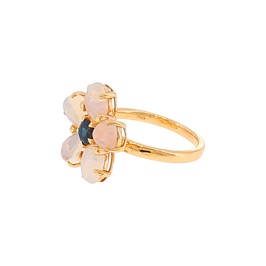 Floral Cocktail Ring with Moonstones and Sapphire in Rose Gold