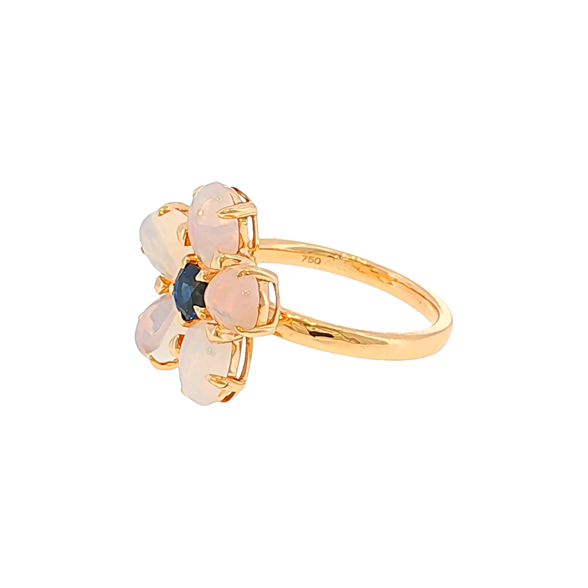 Floral Cocktail Ring with Moonstones and Sapphire in Rose Gold