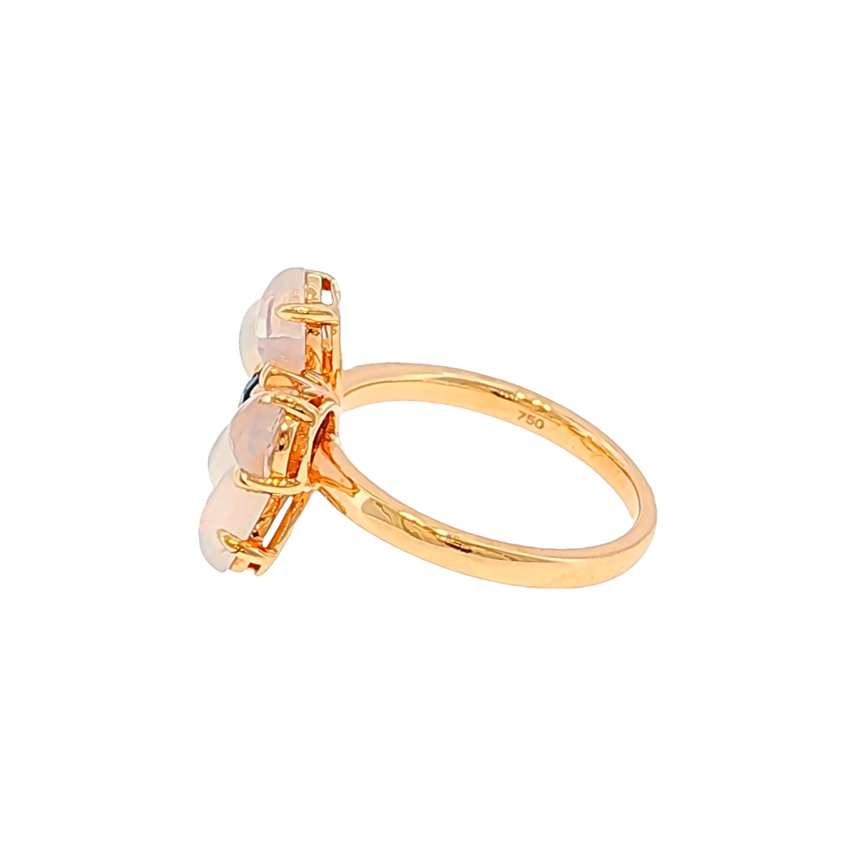Floral Cocktail Ring with Moonstones and Sapphire in Rose Gold
