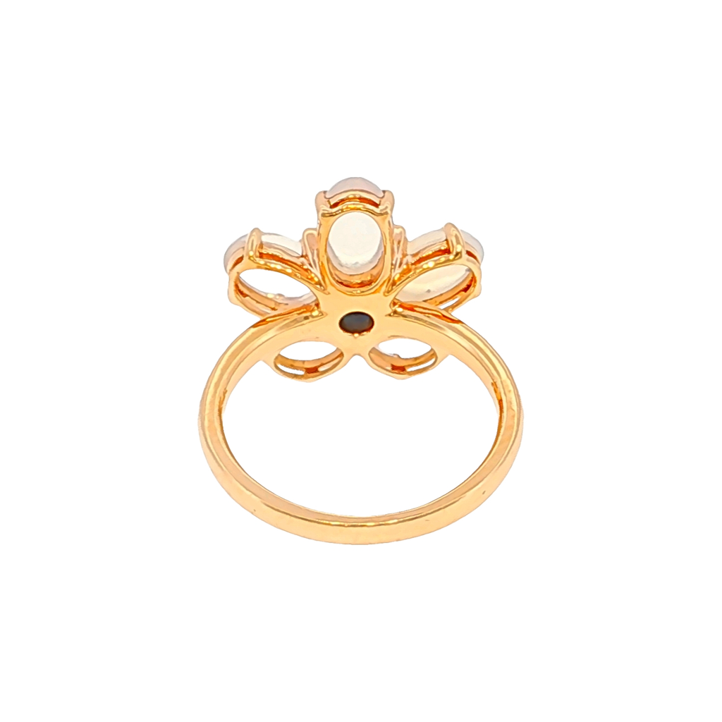 Floral Cocktail Ring with Moonstones and Sapphire in Rose Gold