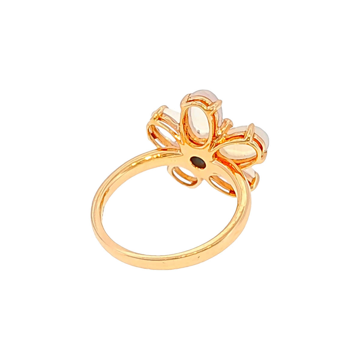 Floral Cocktail Ring with Moonstones and Sapphire in Rose Gold