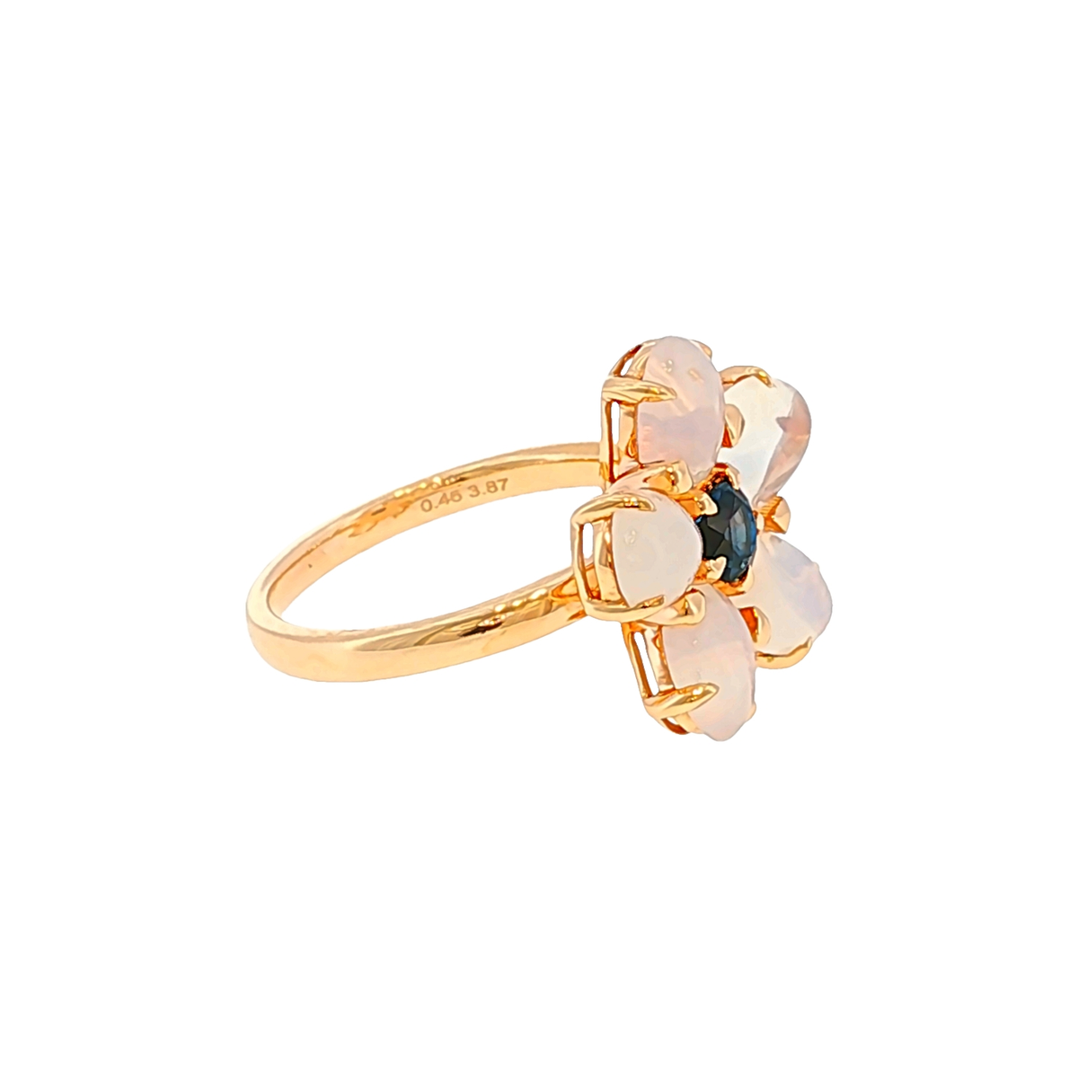 Floral Cocktail Ring with Moonstones and Sapphire in Rose Gold