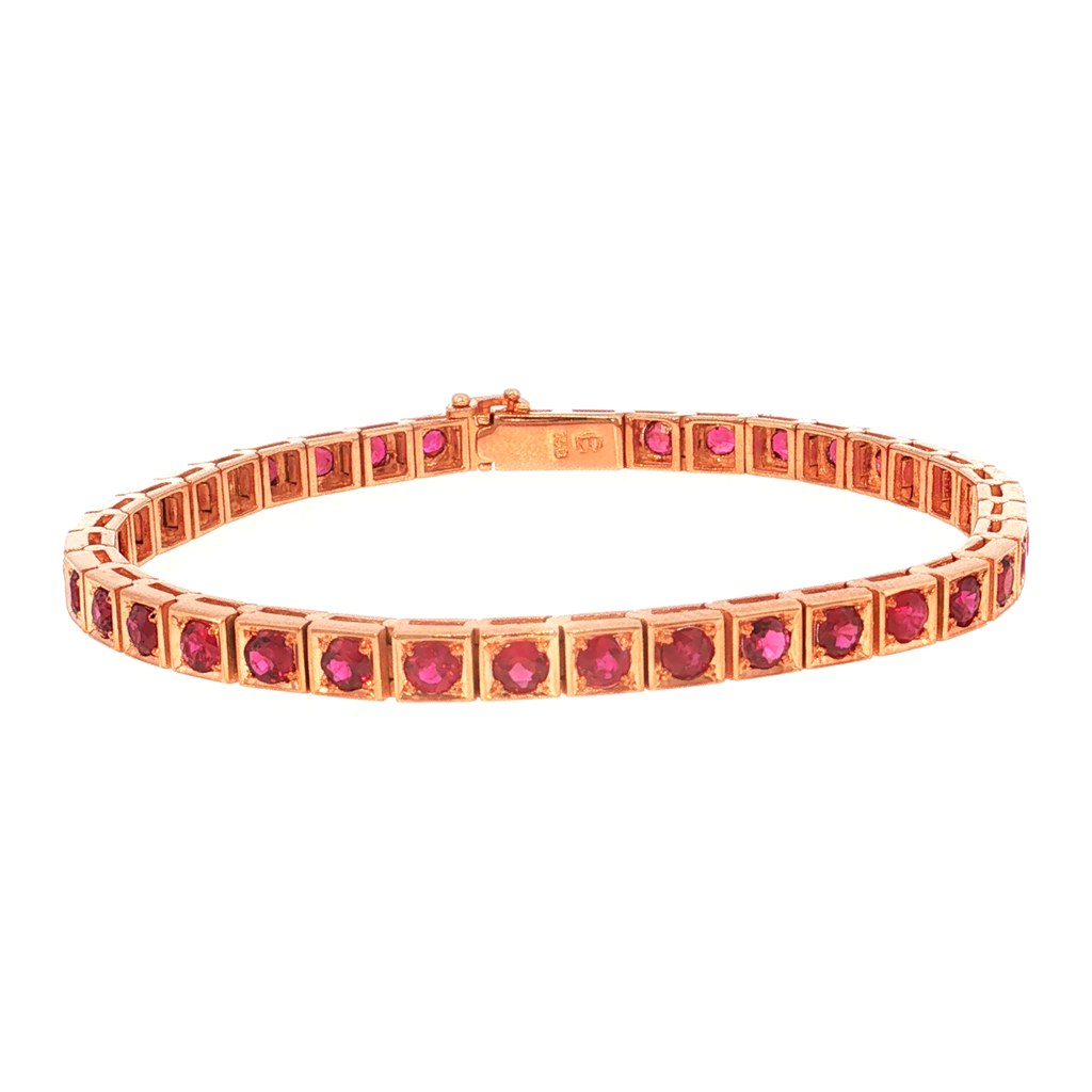 Tennis Bracelet in Rose Gold with Red Rubies