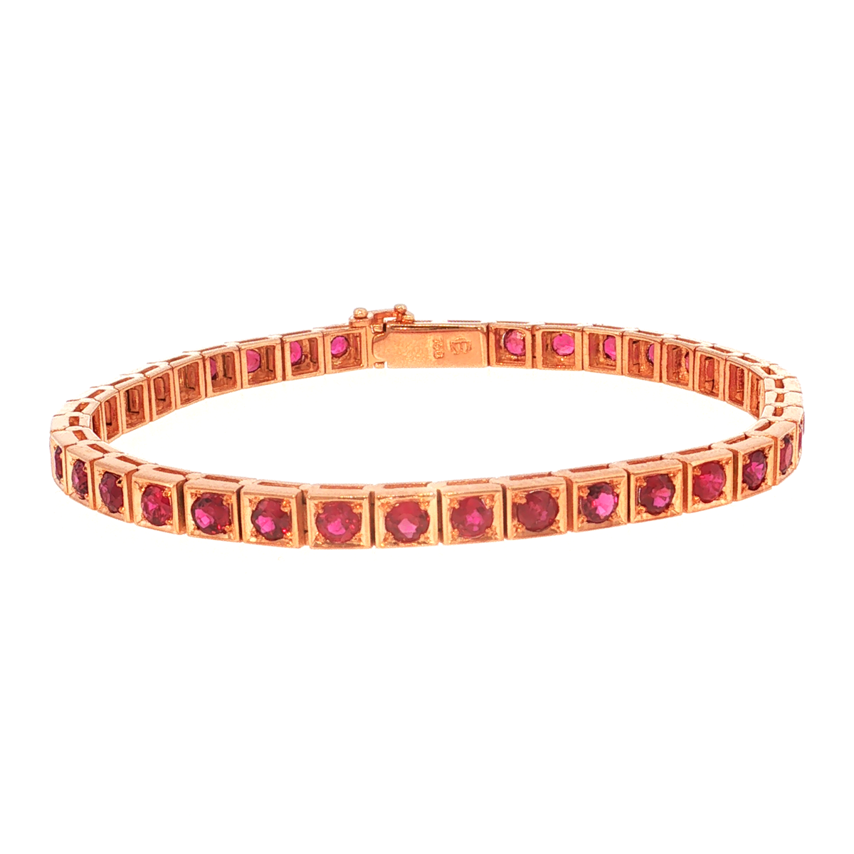 Tennisarmband aus Roségold mit roten Rubinen