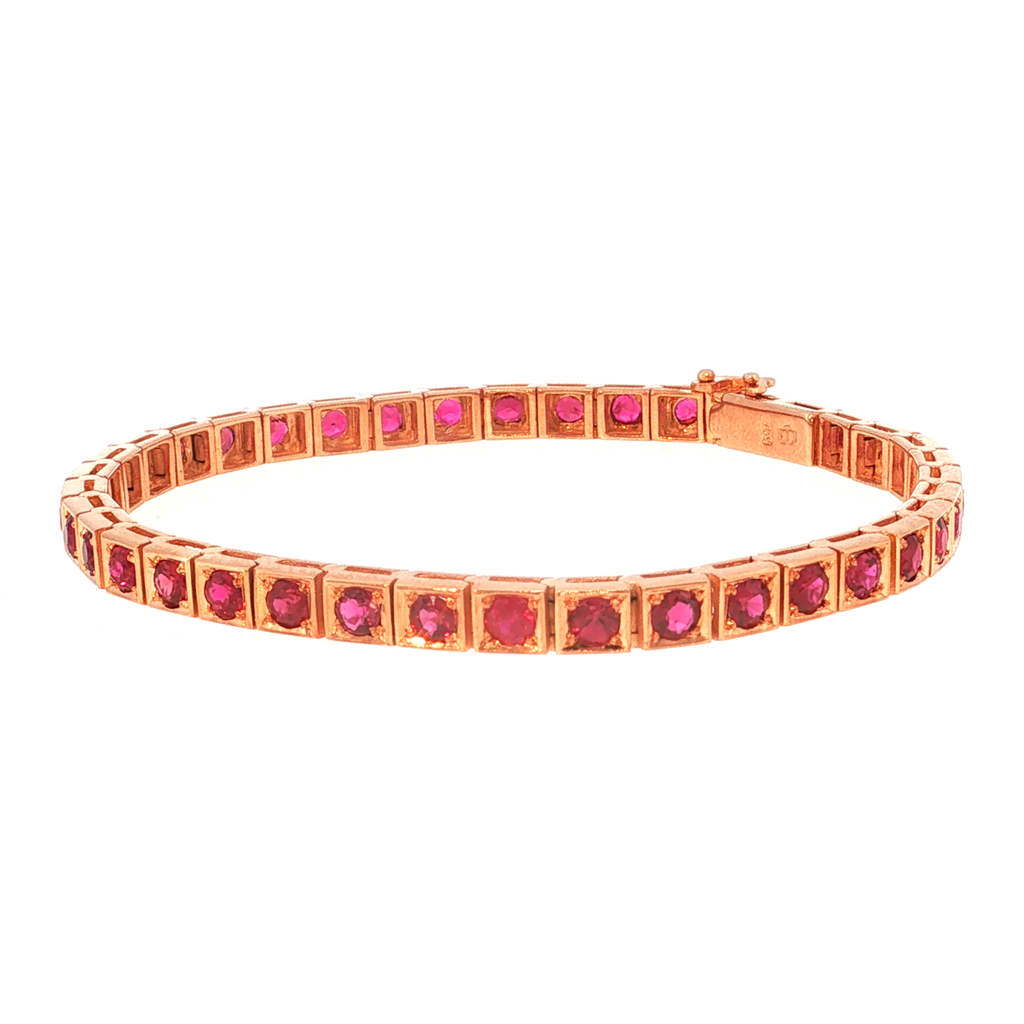 Tennis Bracelet in Rose Gold with Red Rubies