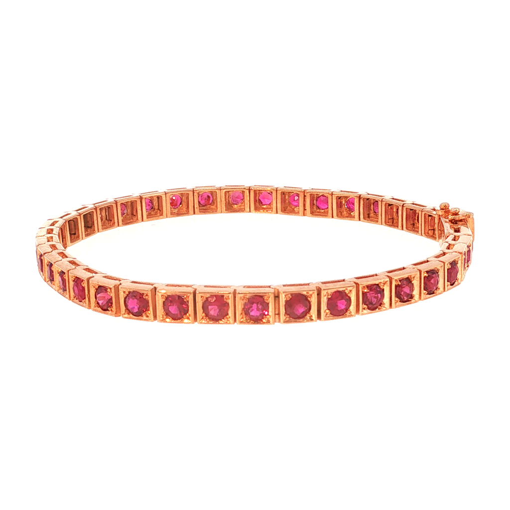 Tennis Bracelet in Rose Gold with Red Rubies