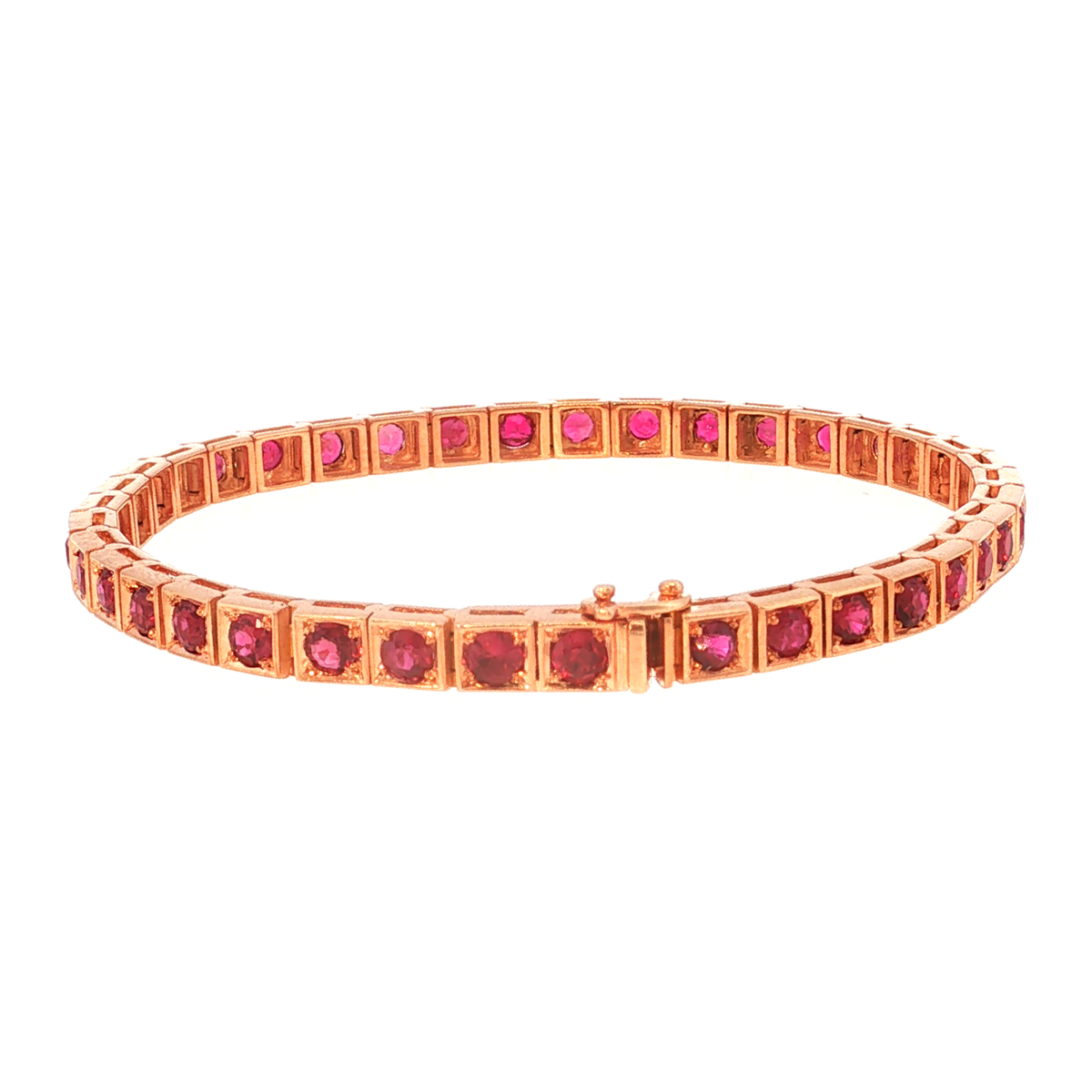 Tennisarmband aus Roségold mit roten Rubinen