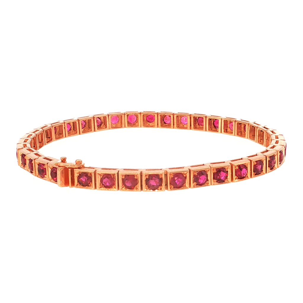Tennis Bracelet in Rose Gold with Red Rubies
