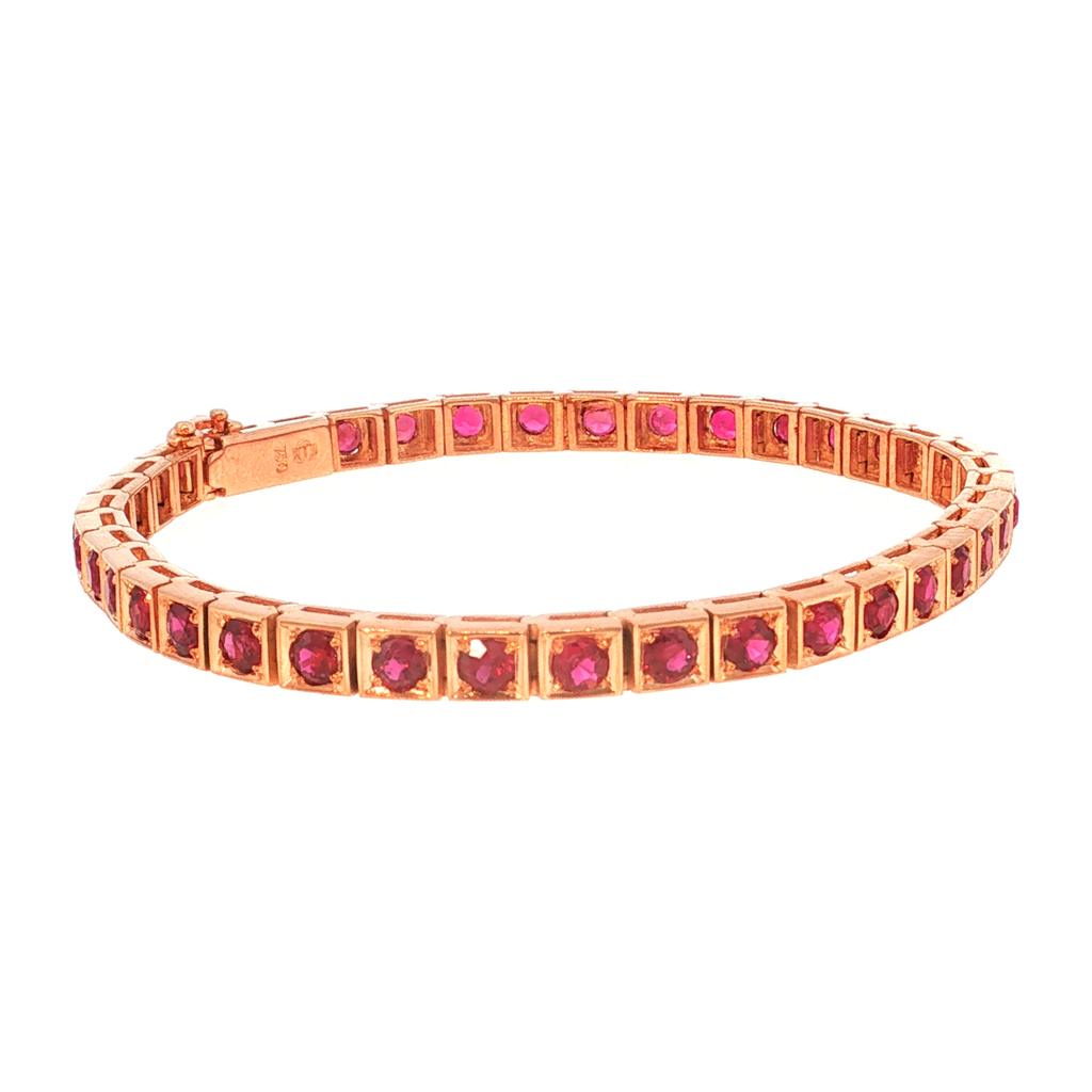 Tennis Bracelet in Rose Gold with Red Rubies