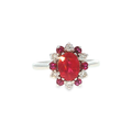 Cocktail Ring in White Gold with Ruby and Diamond Halo