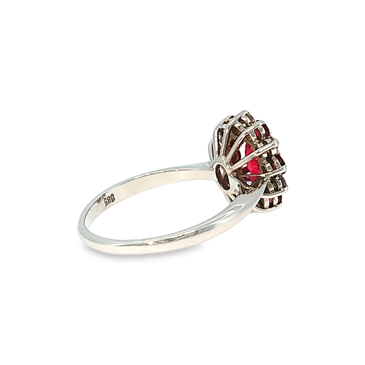 Cocktail Ring in White Gold with Ruby and Diamond Halo