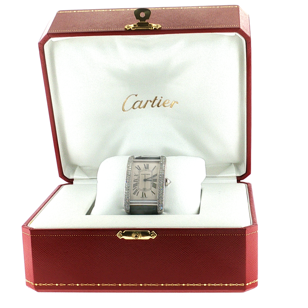 Cartier Tank Américaine White Gold Diamond-Set Wristwatch