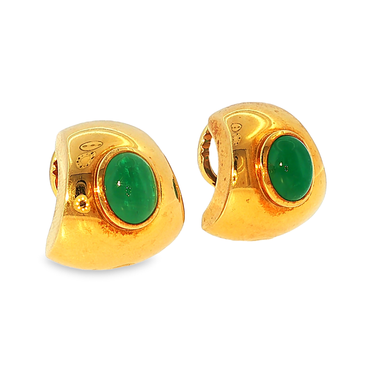 Wempe Ohrclips aus 18kt Gelbgold mit Smaragd-Cabochons