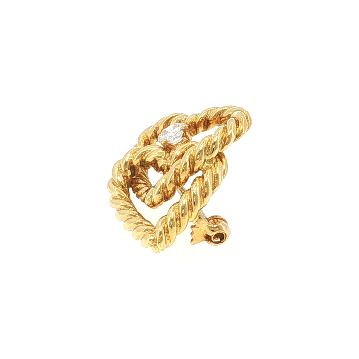Tiffany Gelbgold-Brosche mit verschlungenen Herzen und Diamant
