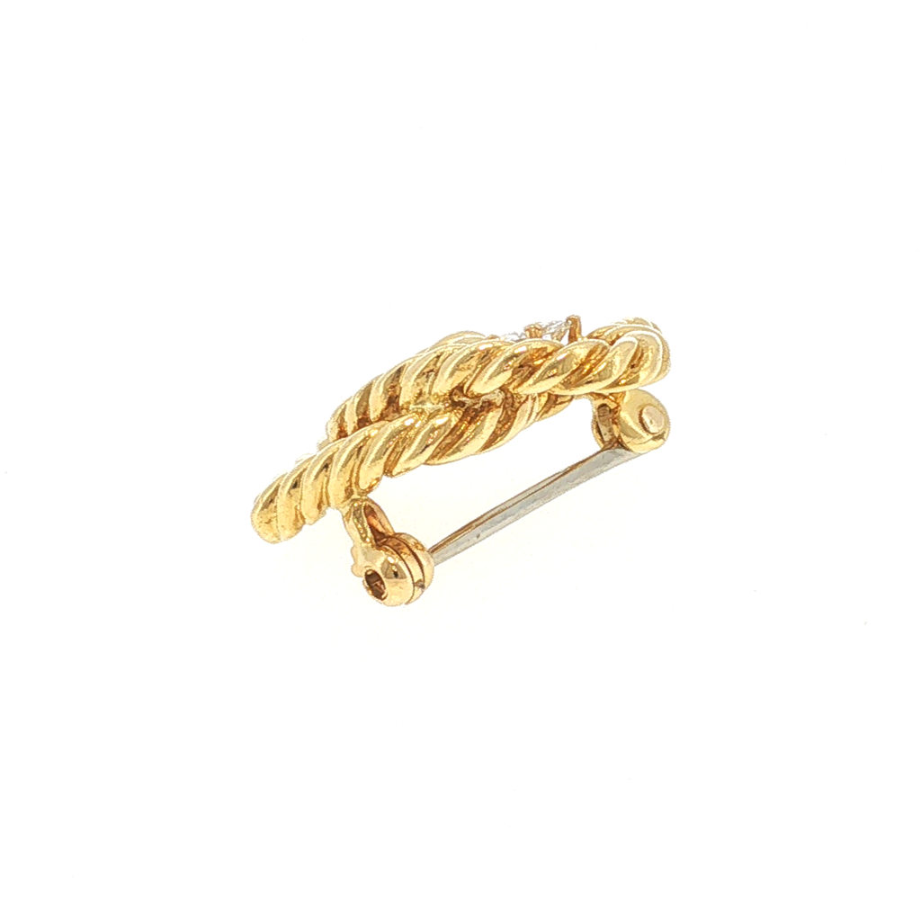 Tiffany Gelbgold-Brosche mit verschlungenen Herzen und Diamant