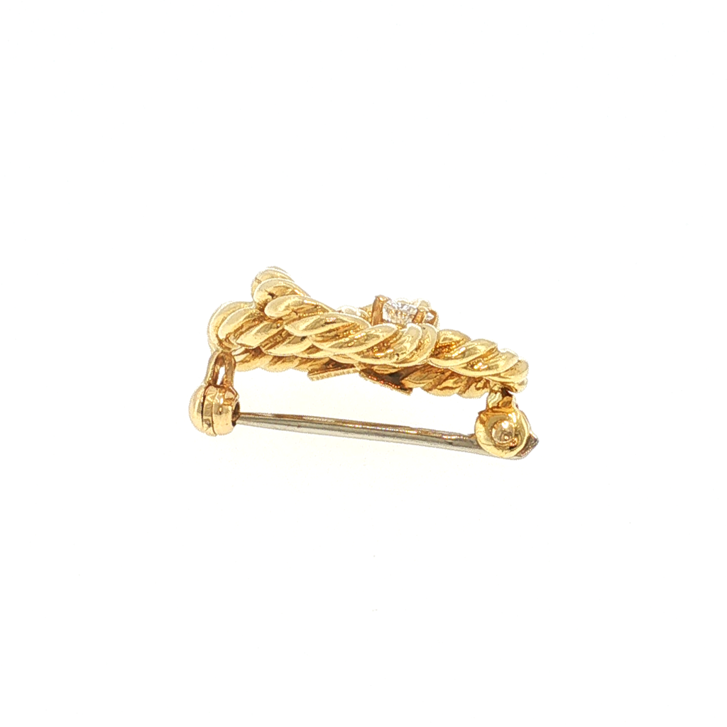 Tiffany Gelbgold-Brosche mit verschlungenen Herzen und Diamant