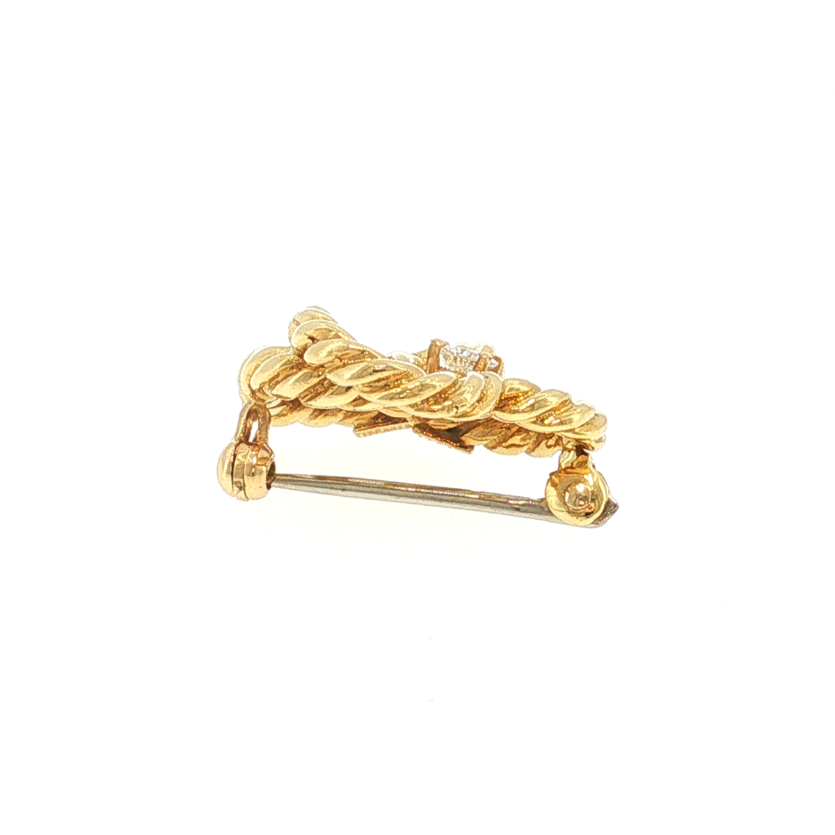 Tiffany Gelbgold-Brosche mit verschlungenen Herzen und Diamant
