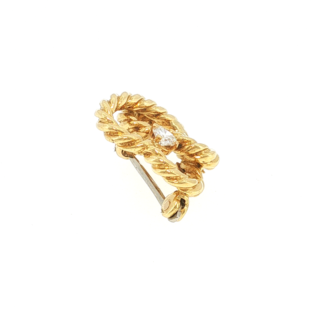 Tiffany Gelbgold-Brosche mit verschlungenen Herzen und Diamant