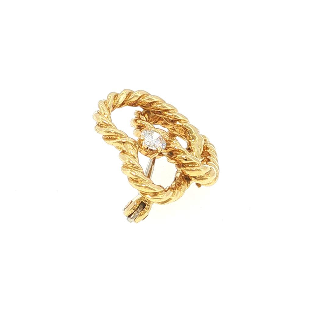 Tiffany Gelbgold-Brosche mit verschlungenen Herzen und Diamant