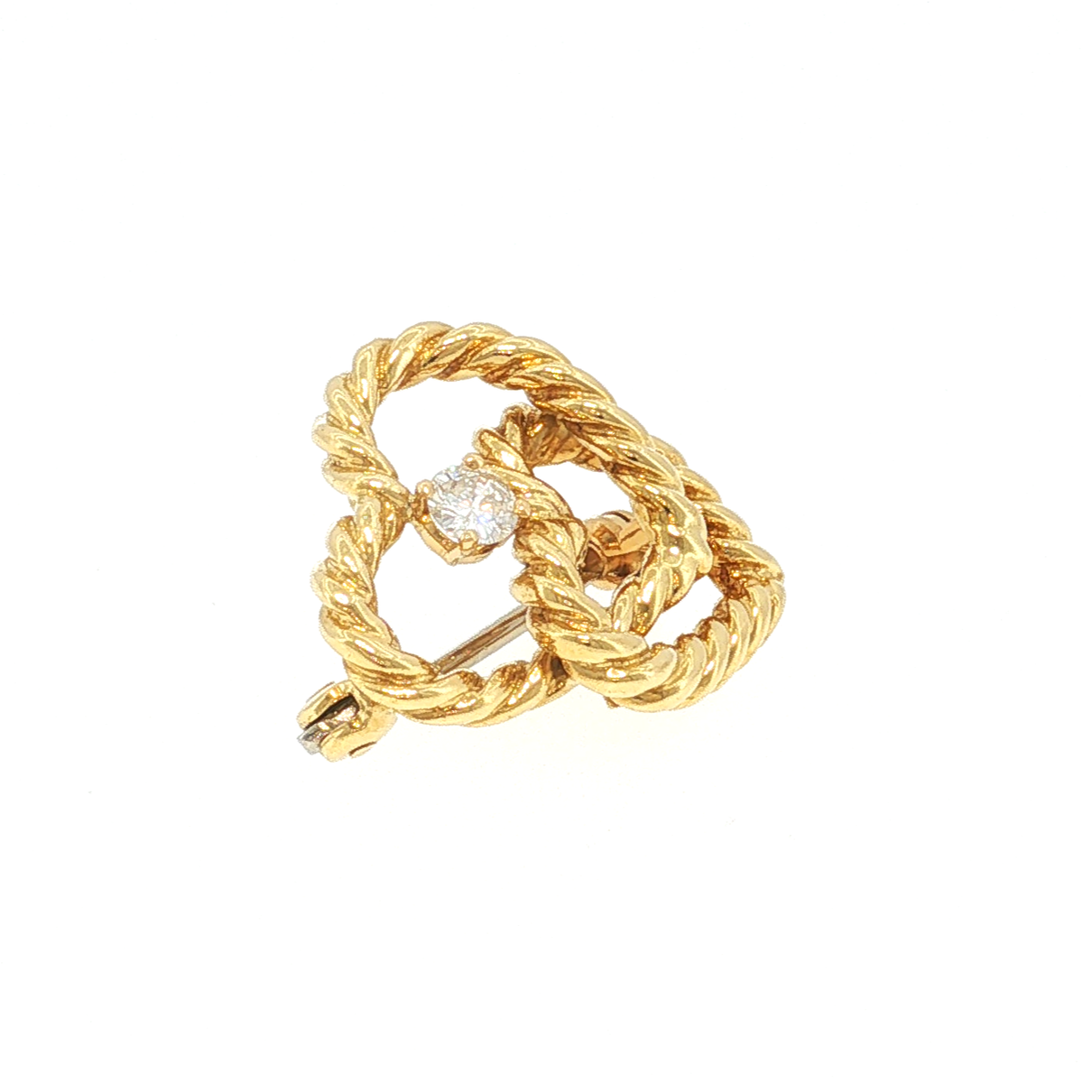 Tiffany Gelbgold-Brosche mit verschlungenen Herzen und Diamant