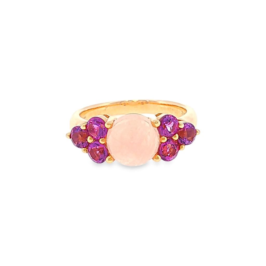 Multi-Stone Ring in Rose Gold with Rose Quartz and Violet Accents