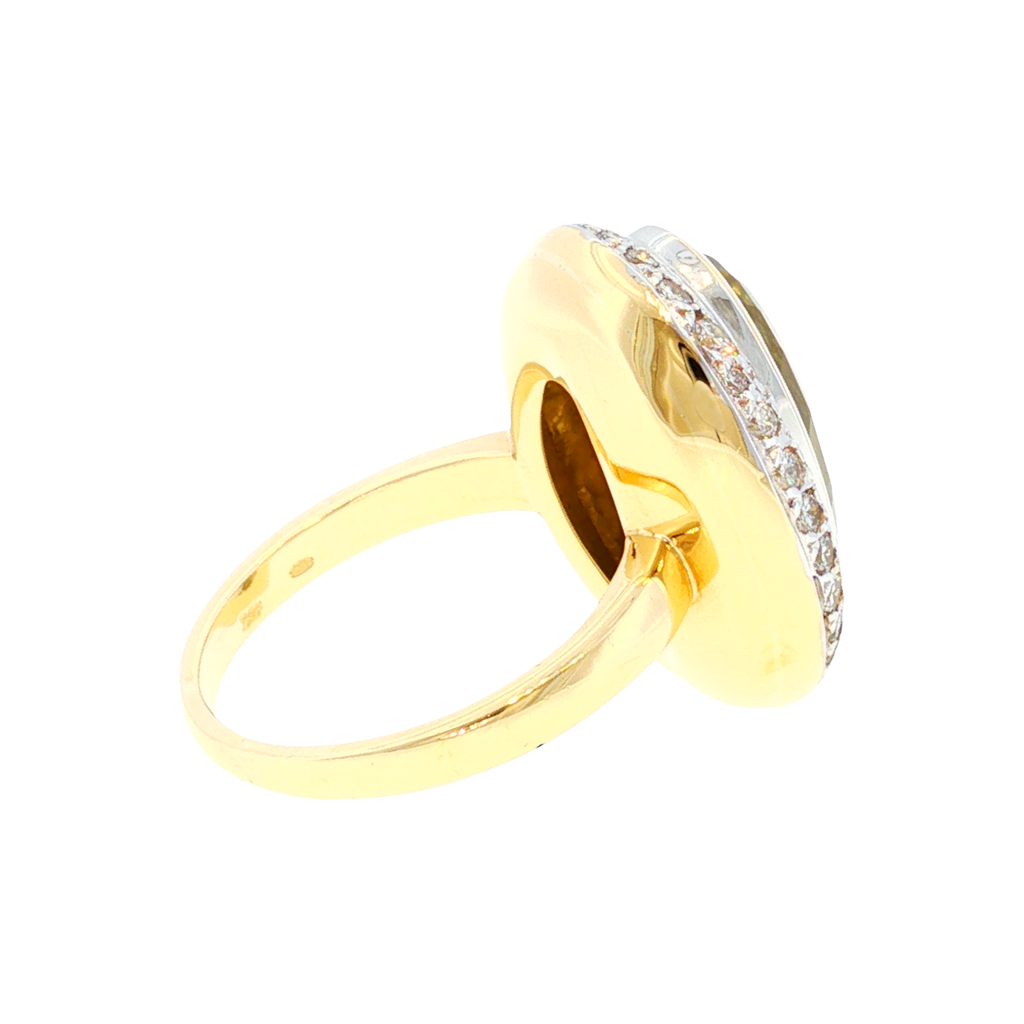Golden Beryl Ring with Diamond Halo in White and Yellow Gold