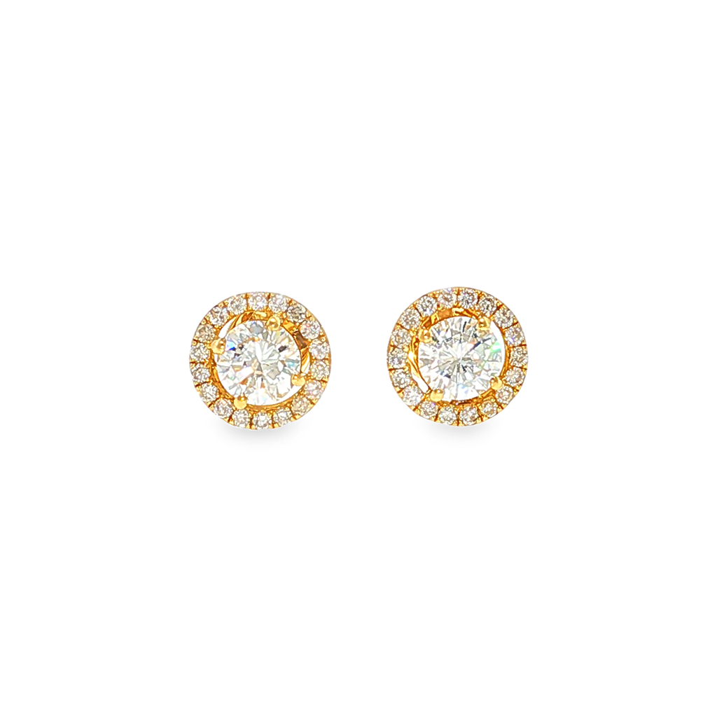 Diamant Halo-Ohrstecker aus 18 Karat Gelbgold