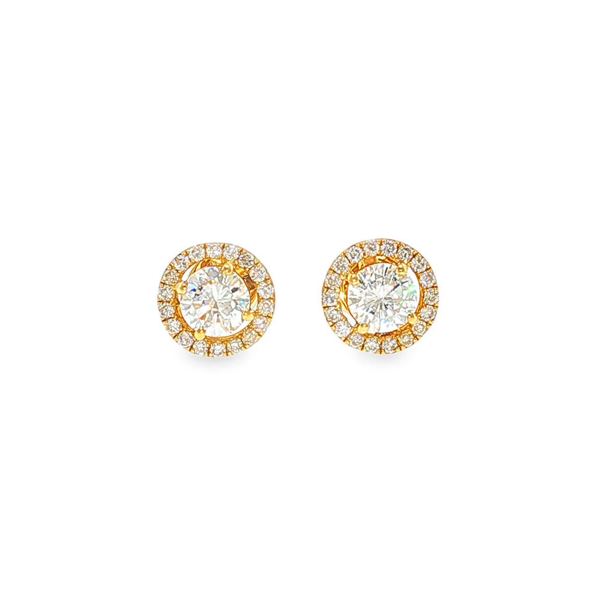 Diamant Halo-Ohrstecker aus 18 Karat Gelbgold