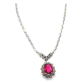 14k White Gold Necklace with Ruby and Diamond Halo