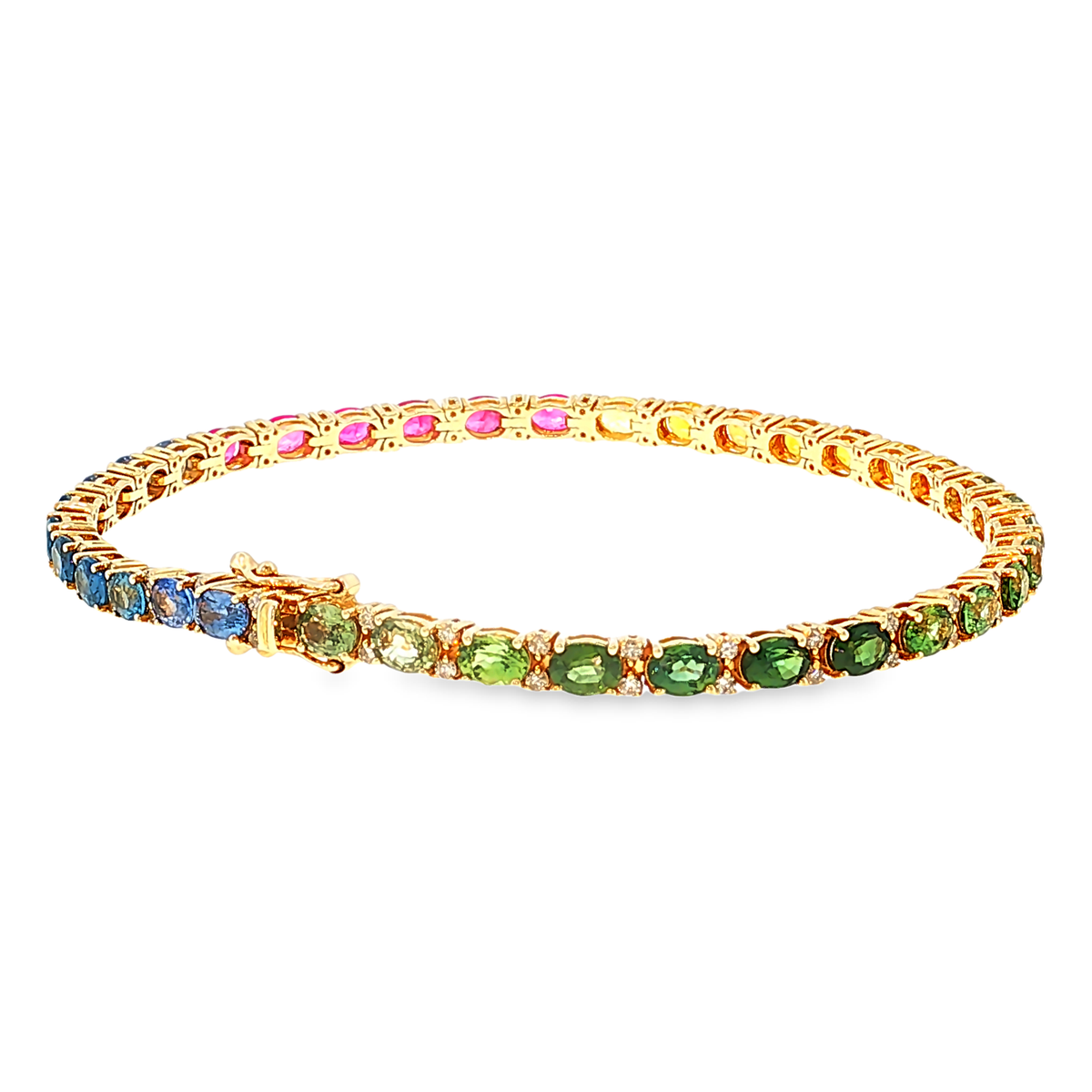 Tennisarmband aus 14kt Gelbgold mit Saphiren und Diamanten