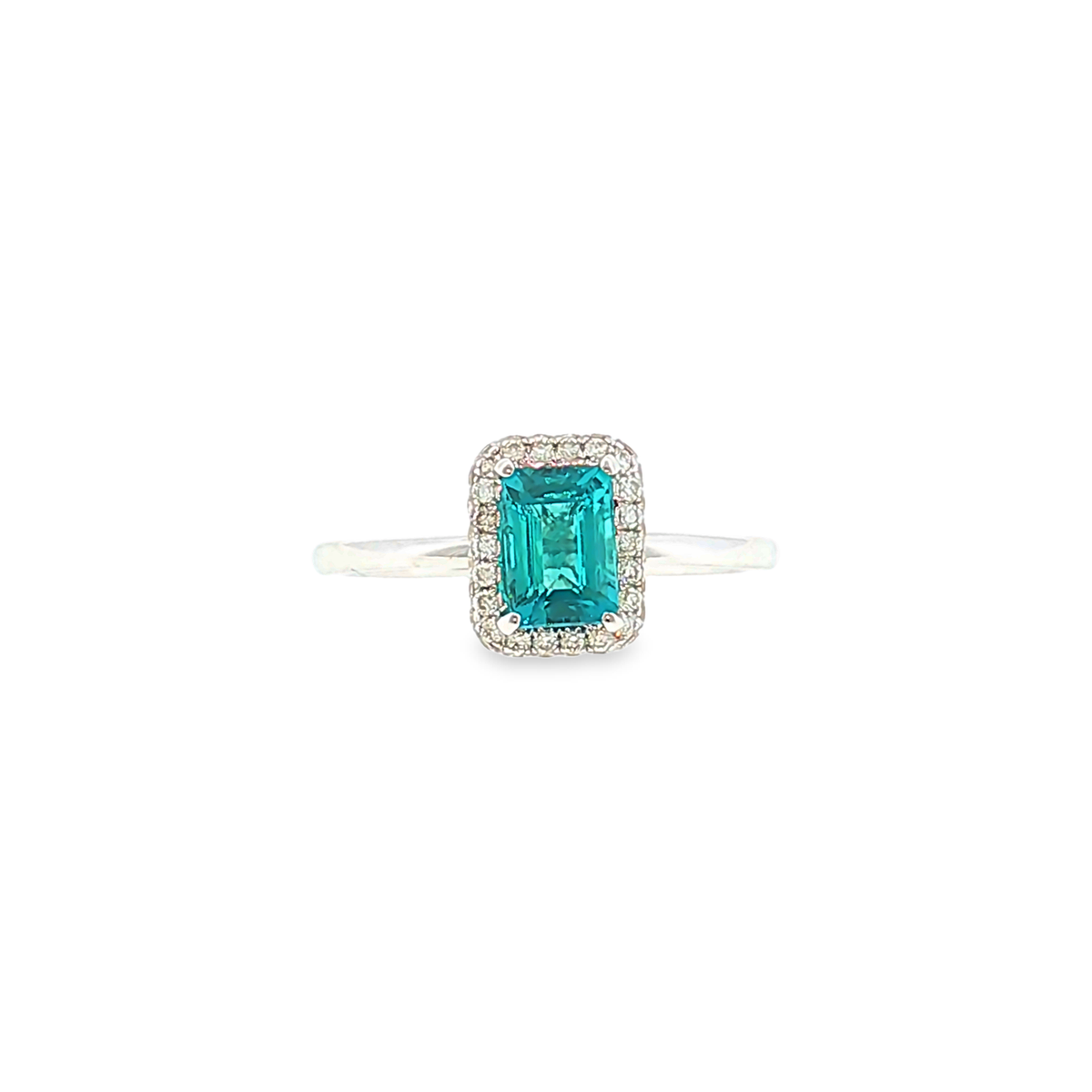 14kt White Gold Halo Ring with 1ct Neon Blue Tourmaline
